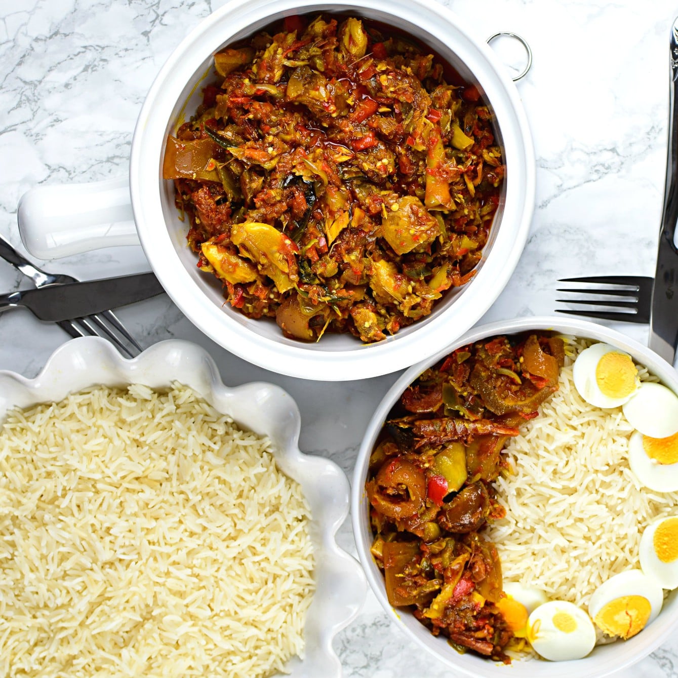 Ofada Rice with Garden Egg Sauce